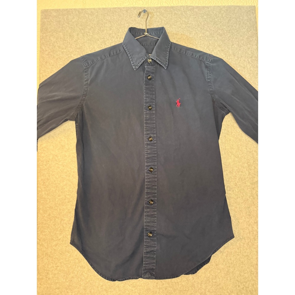 Ralph Lauren Sport Navy Blue Button Down Shirt Red Pony Logo Size 2